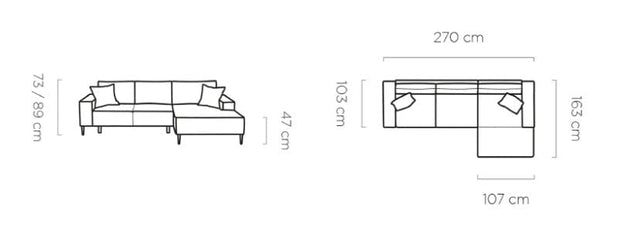 Wersal Coltar Extensibil, cu Sezlong pe Stanga, Lada de Depozitare, Matanis, l270xA163xH73-89 cm