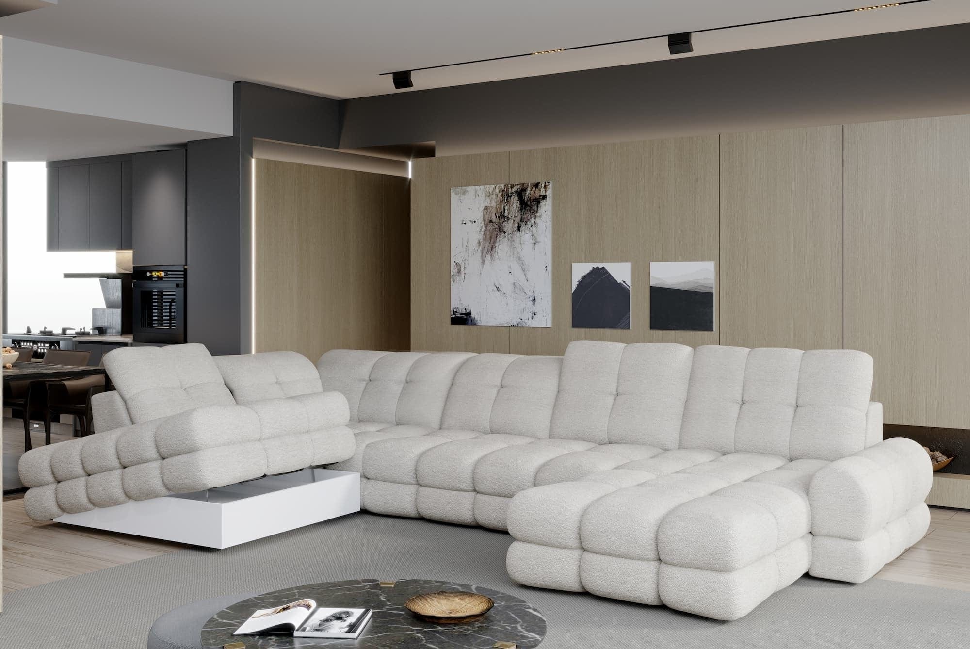 Coltar Extensibil, cu Sezlong pe Stanga, Lada de Depozitare, Mecanism Electric Relax, Tetiere Reglabile, Tollis XL Ivoir, l400xA217xH86-105 cm (3)