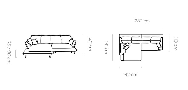 Coltar Extensibil, cu Sezlong pe Stanga, Lada de Depozitare, Perne Incluse, Mate, l283xA181xH90 cm (4)