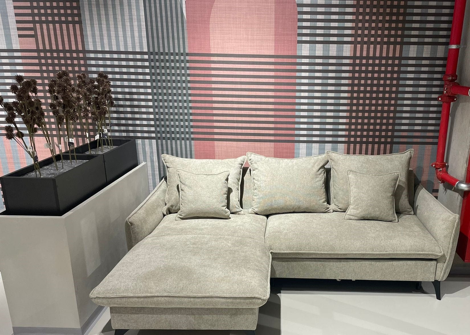 Coltar Extensibil cu Sezlong pe Stanga, Lada de Depozitare, tapitat cu Stofa, Modica Mito 215, l230xA160xH92 cm