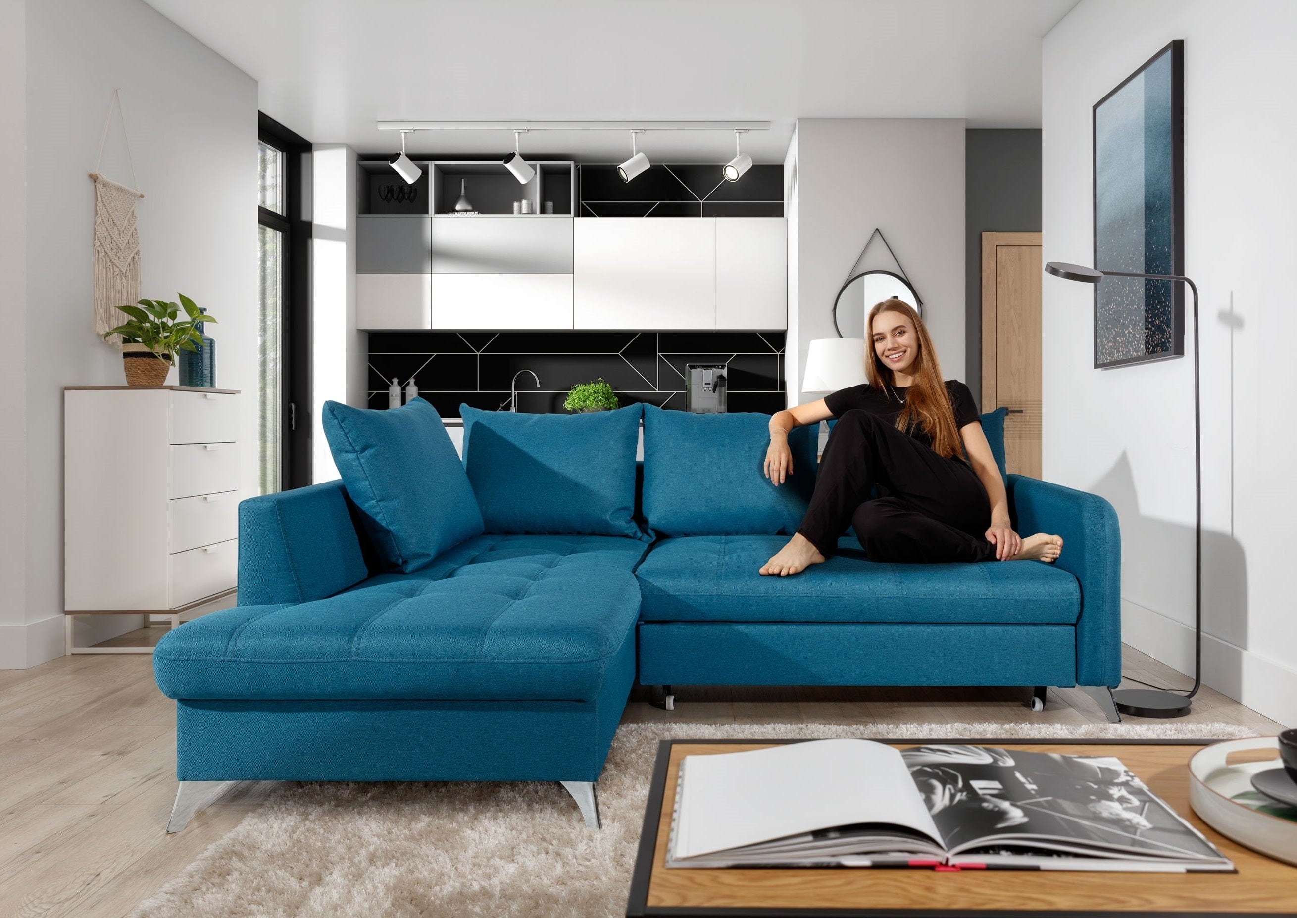 Coltar Extensibil, cu Sezlong pe Stanga, Lada de Depozitare, Terins l223xA160xH84 cm (1)