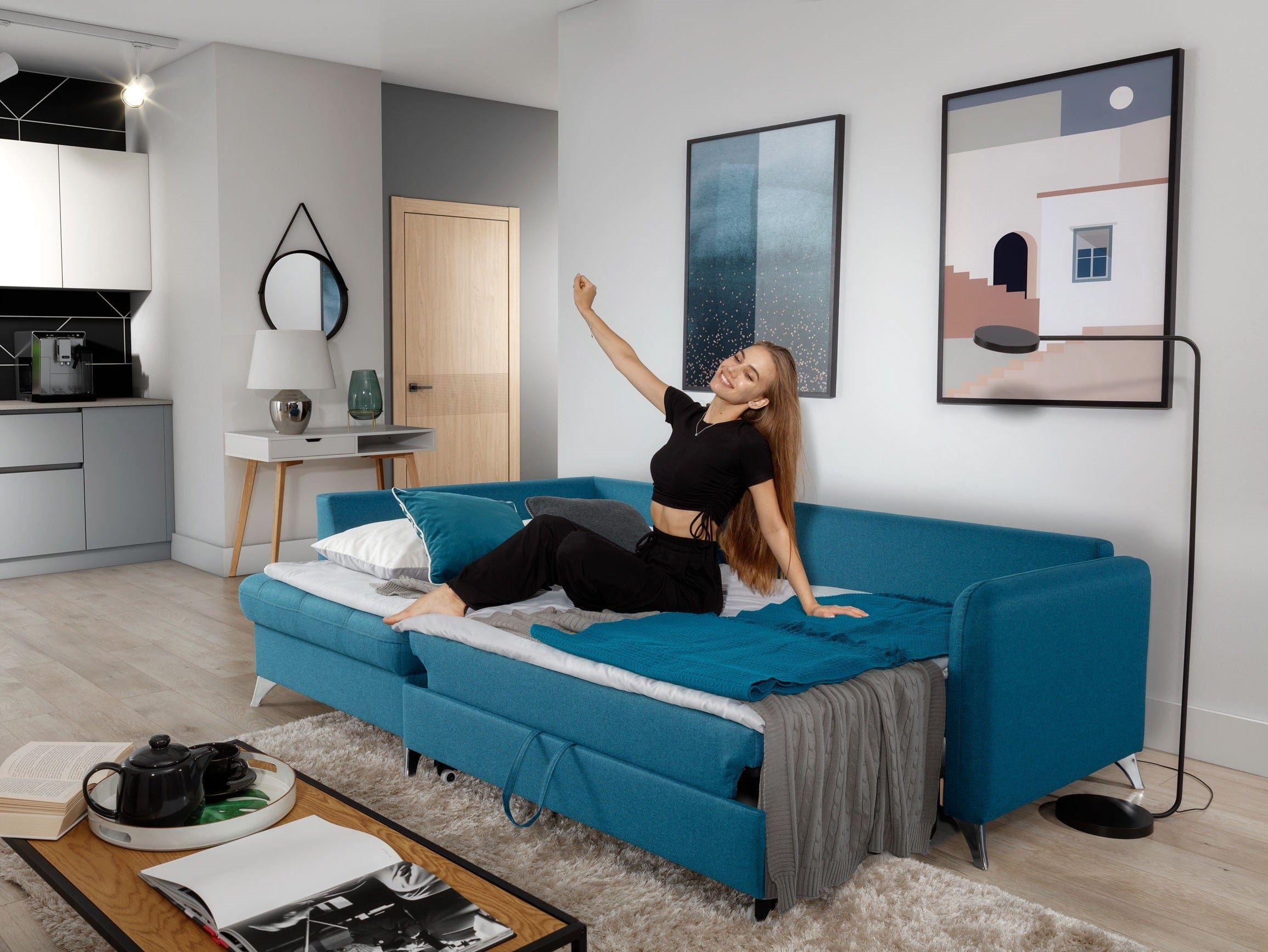 Coltar Extensibil, cu Sezlong pe Stanga, Lada de Depozitare, Terins l223xA160xH84 cm (4)