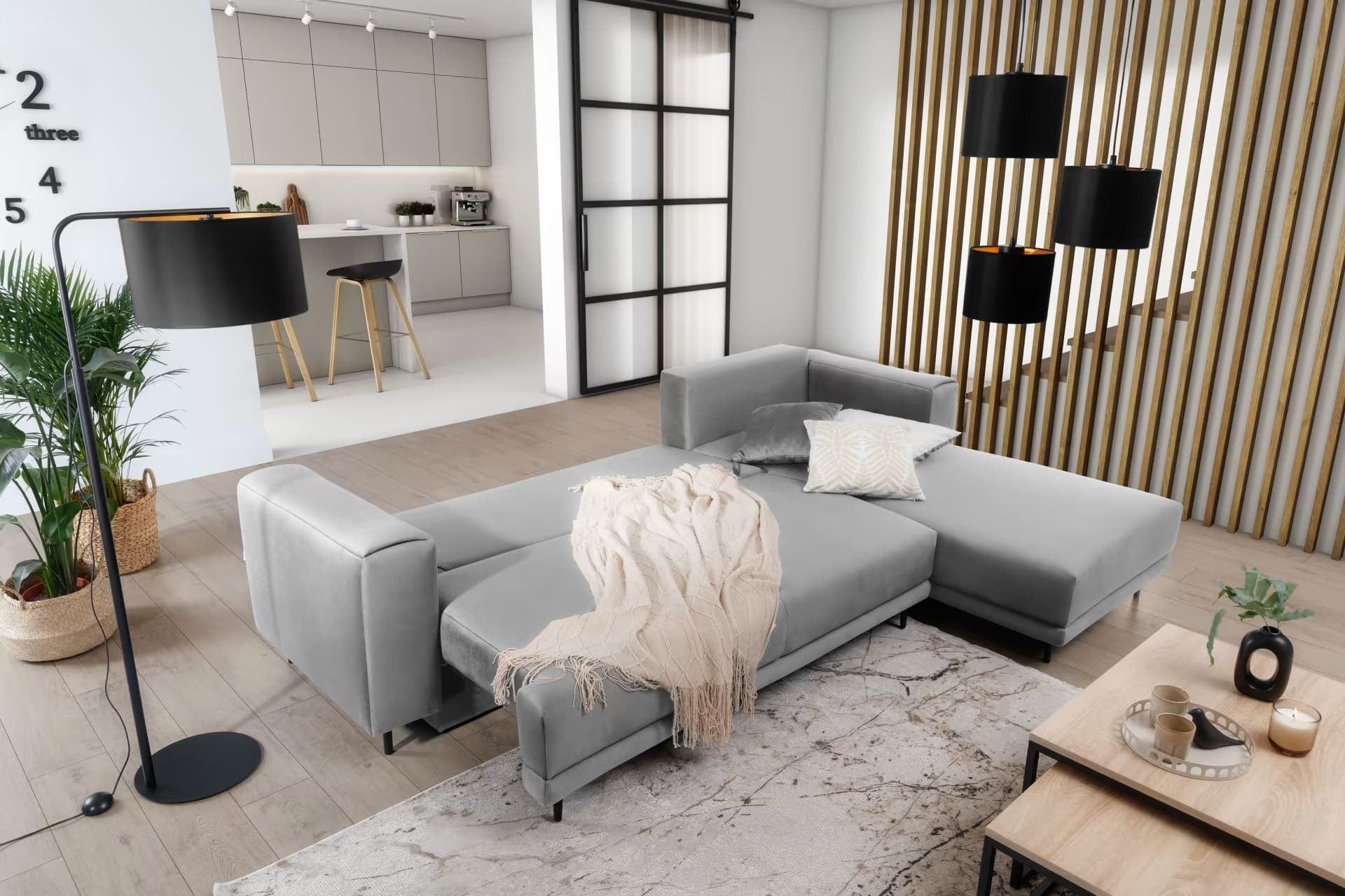 Eltap Coltar Extensibil Dalis Plus Gri Deschis cu Lada de Depozitare, Sezlong pe Dreapta, l289xA190xH73-95 cm