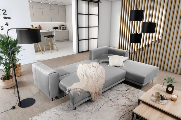 Eltap Coltar Extensibil Dalis Plus Gri Deschis cu Lada de Depozitare, Sezlong pe Dreapta, l289xA190xH73-95 cm