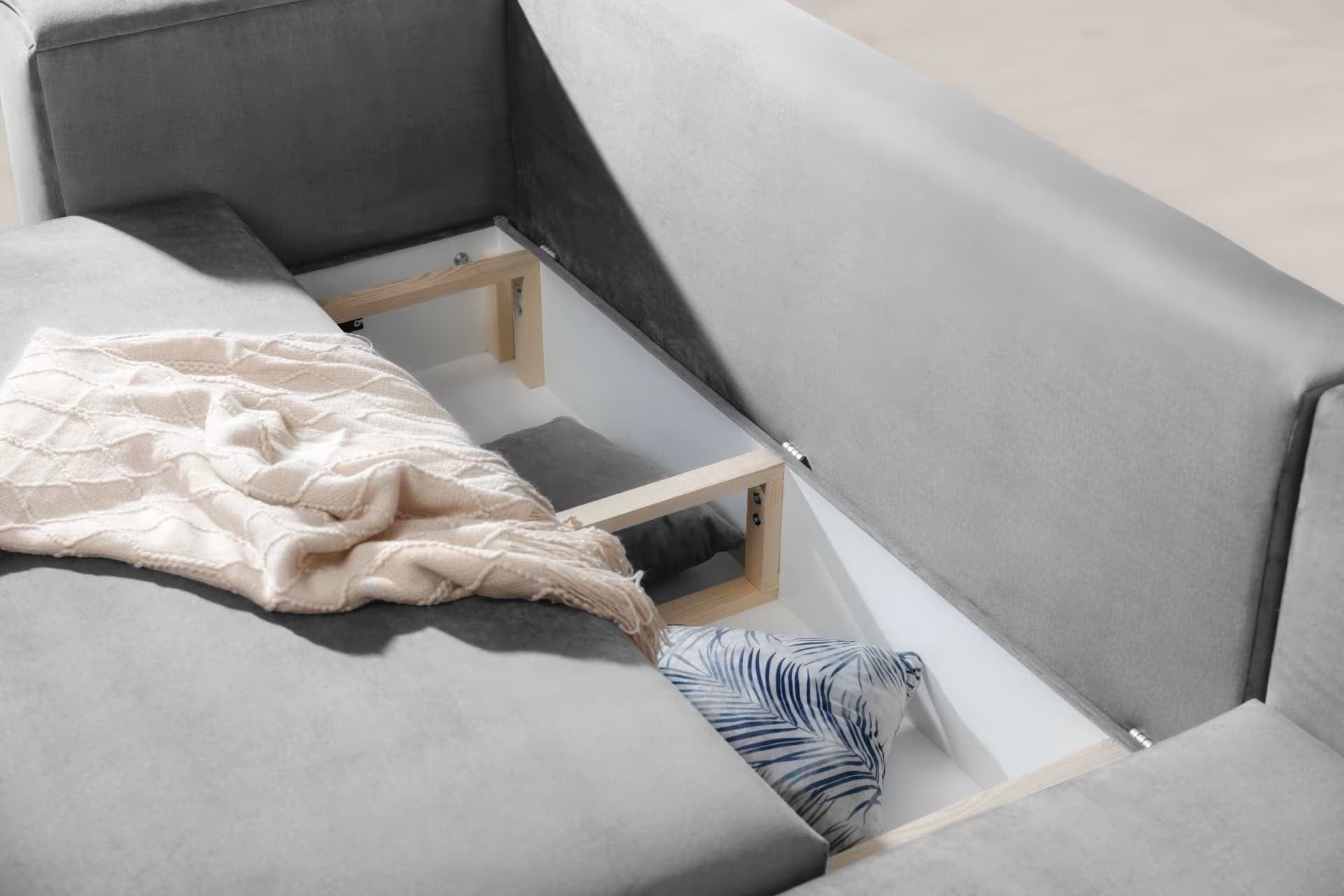 Eltap Coltar Extensibil Dalis Plus Gri Deschis cu Lada de Depozitare, Sezlong pe Dreapta, l289xA190xH73-95 cm