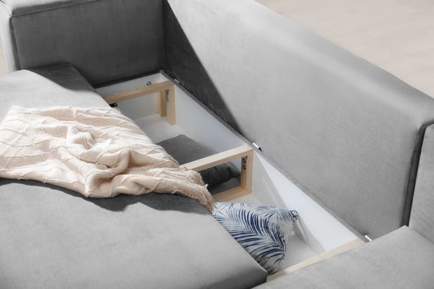 Eltap Coltar Extensibil Dalis Plus Gri Deschis cu Lada de Depozitare, Sezlong pe Dreapta, l289xA190xH73-95 cm