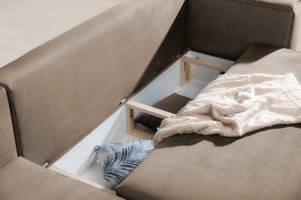 Eltap Coltar Extensibil Dalis Plus Maro Deschis cu Lada de Depozitare, Sezlong pe Dreapta, l289xA190xH73-95 cm