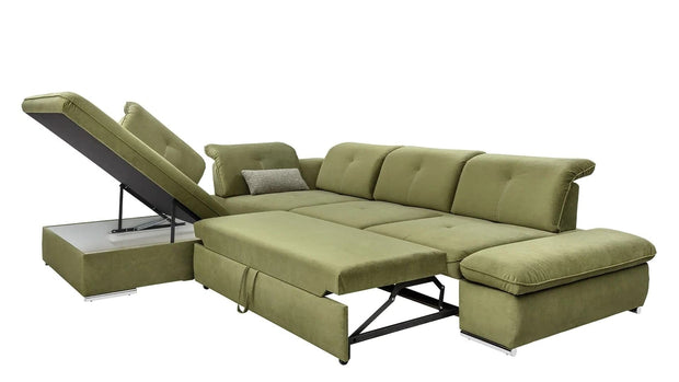 Coltar Extensibil Editis Large Teal, Sezlong pe Stanga, cu Lada de Depozitare, tapitat cu Stofa, Spatar Reglabil, Tetiere si Cotiere Reglabile, l314xA251xH82-97 cm (1)