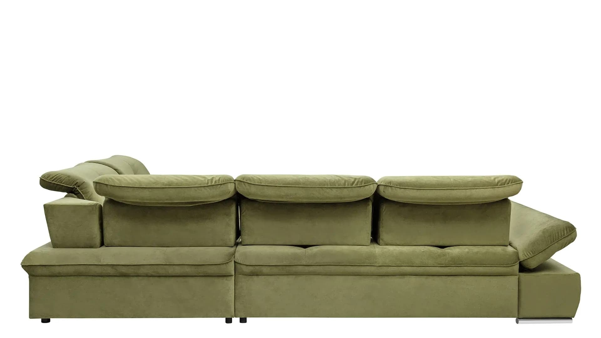 Coltar Extensibil Editis Large Velvet Verde Olive, Sezlong pe Dreapta, cu Lada de Depozitare, tapitat cu Stofa, Spatar Reglabil, Tetiere si Cotiere Reglabile, l314xA251xH82-97 cm (5)