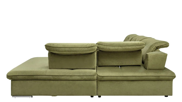 Coltar Extensibil Editis Large Velvet Verde Olive, Sezlong pe Dreapta, cu Lada de Depozitare, tapitat cu Stofa, Spatar Reglabil, Tetiere si Cotiere Reglabile, l314xA251xH82-97 cm (6)