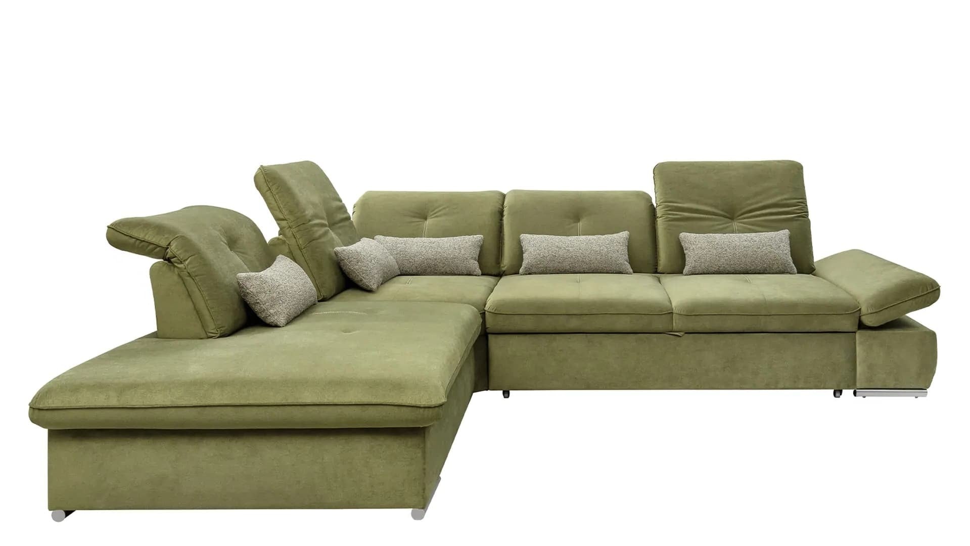 Coltar Extensibil Editis Large Velvet Verde Olive, Sezlong pe Stanga, cu Lada de Depozitare, tapitat cu Stofa, Spatar Reglabil, Tetiere si Cotiere Reglabile, l314xA251xH82-97 cm (2)