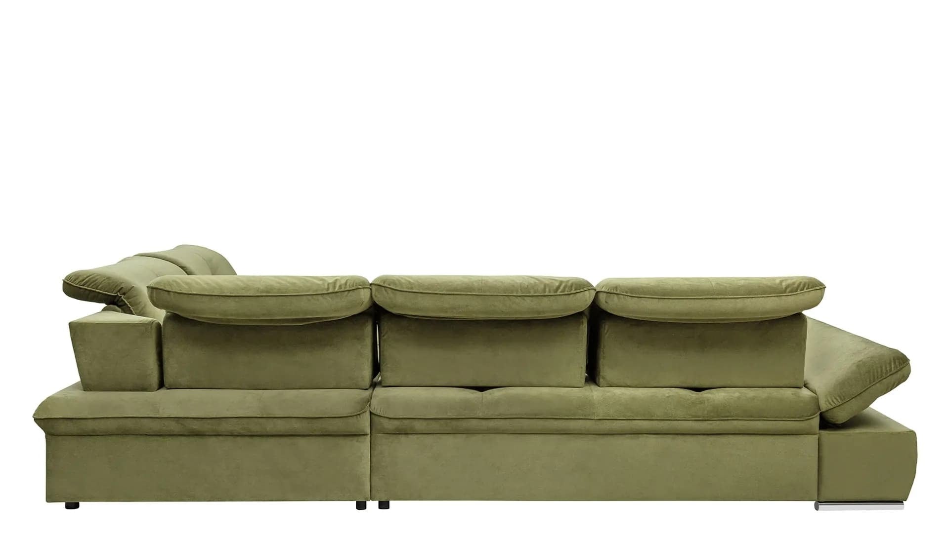 Coltar Extensibil Editis Large Velvet Verde Olive, Sezlong pe Stanga, cu Lada de Depozitare, tapitat cu Stofa, Spatar Reglabil, Tetiere si Cotiere Reglabile, l314xA251xH82-97 cm (6)