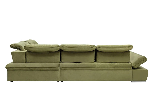 Coltar Extensibil Editis Large Velvet Verde Olive, Sezlong pe Stanga, cu Lada de Depozitare, tapitat cu Stofa, Spatar Reglabil, Tetiere si Cotiere Reglabile, l314xA251xH82-97 cm (6)