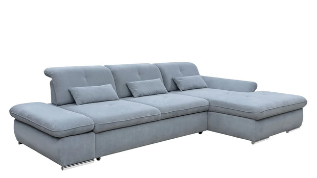 Coltar Extensibil Editis Small Bleu, Sezlong pe Dreapta, cu Lada de Depozitare, tapitat cu Stofa, Spatar Reglabil, Tetiere si Cotiere Reglabile, l312xA186xH82-97 cm (3)