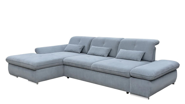 Coltar Extensibil Editis Small Bleu, Sezlong pe Stanga, cu Lada de Depozitare, tapitat cu Stofa, Spatar Reglabil, Tetiere si Cotiere Reglabile, l312xA186xH82-97 cm (3)