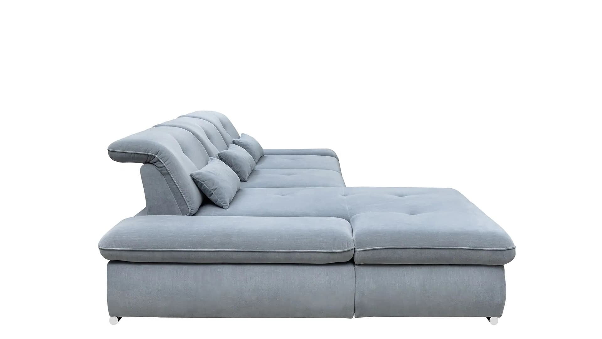 Coltar Extensibil Editis Small Bleu, Sezlong pe Stanga, cu Lada de Depozitare, tapitat cu Stofa, Spatar Reglabil, Tetiere si Cotiere Reglabile, l312xA186xH82-97 cm (6)