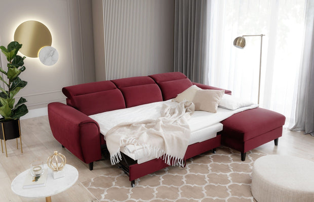 Eltap Coltar Extensibil Fobleros Plus Bordeaux cu Lada de Depozitare, Sezlong pe Dreapta, Tetiere Reglabile, l267xA196xH83-100 cm