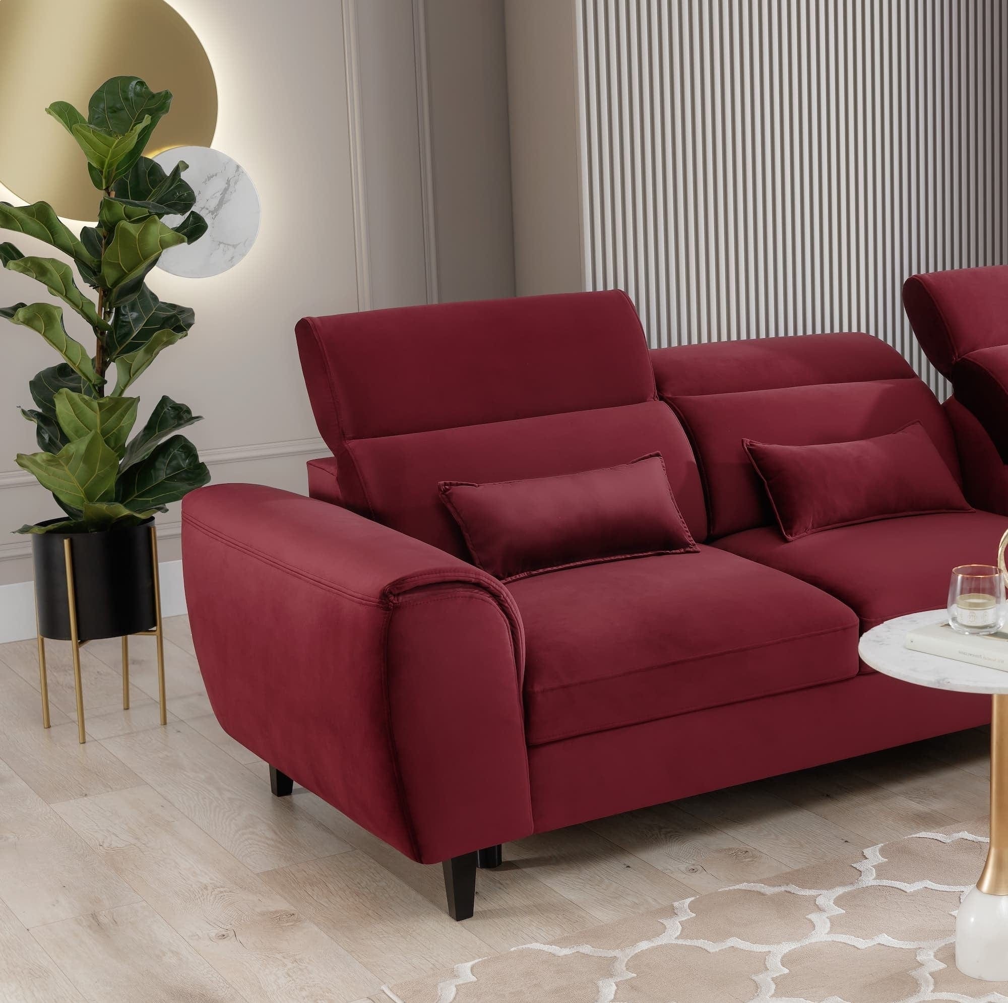 Eltap Coltar Extensibil Fobleros Plus Bordeaux cu Lada de Depozitare, Sezlong pe Dreapta, Tetiere Reglabile, l267xA196xH83-100 cm