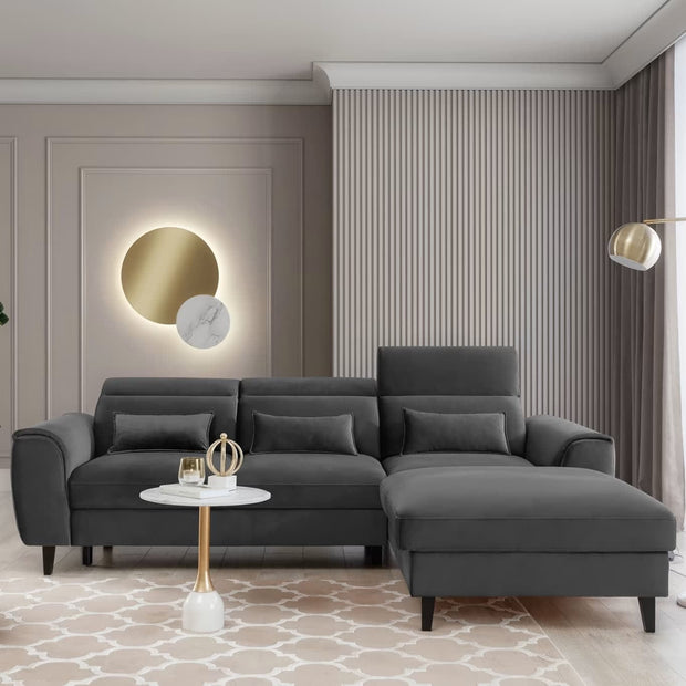 Eltap Coltar Extensibil Fobleros Plus Gri Inchis cu Lada de Depozitare, Sezlong pe Dreapta, Tetiere Reglabile, l267xA196xH83-100 cm