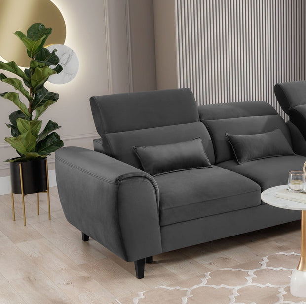 Eltap Coltar Extensibil Fobleros Plus Gri Inchis cu Lada de Depozitare, Sezlong pe Dreapta, Tetiere Reglabile, l267xA196xH83-100 cm