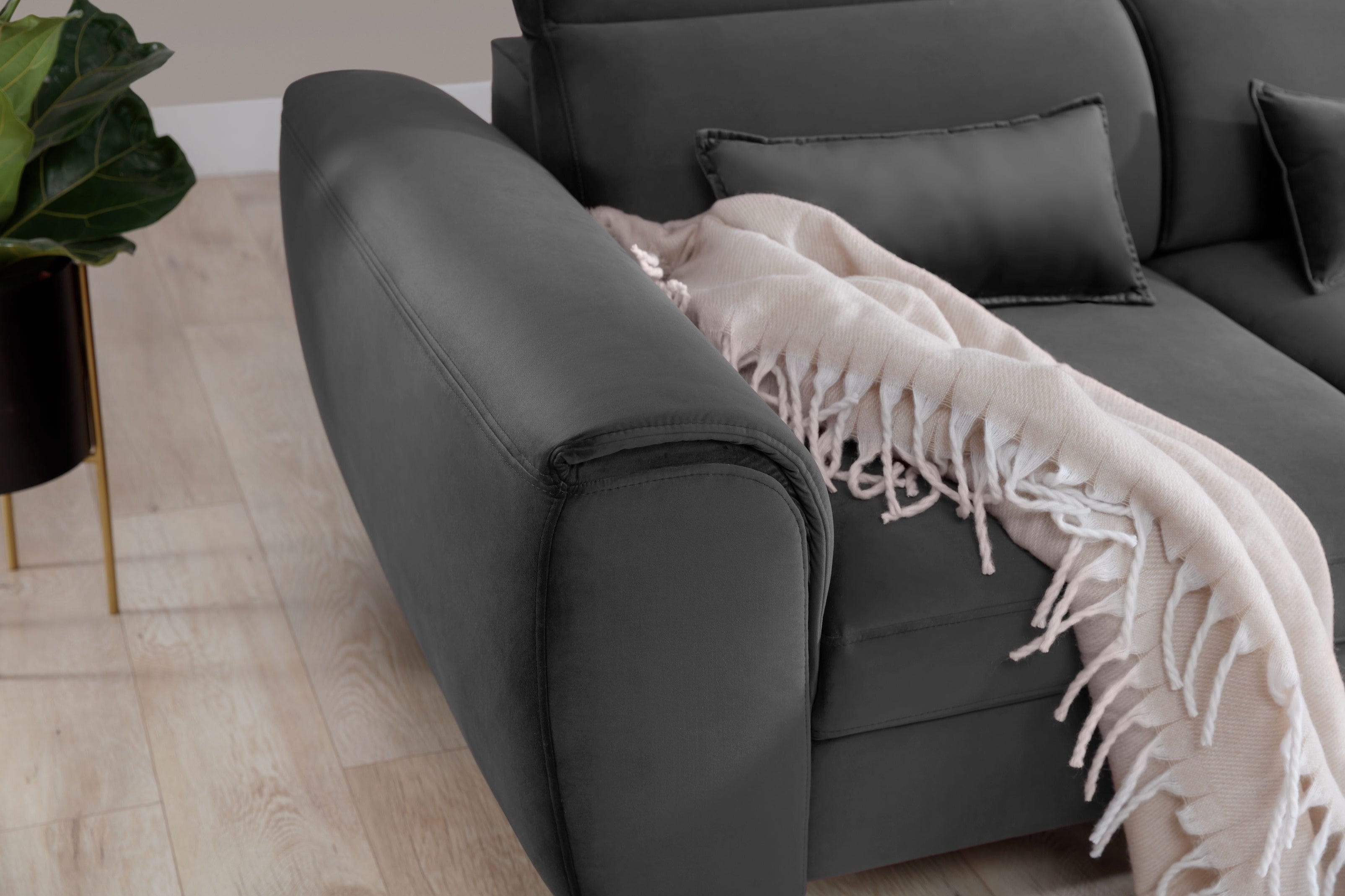 Eltap Coltar Extensibil Fobleros Plus Gri Inchis cu Lada de Depozitare, Sezlong pe Dreapta, Tetiere Reglabile, l267xA196xH83-100 cm