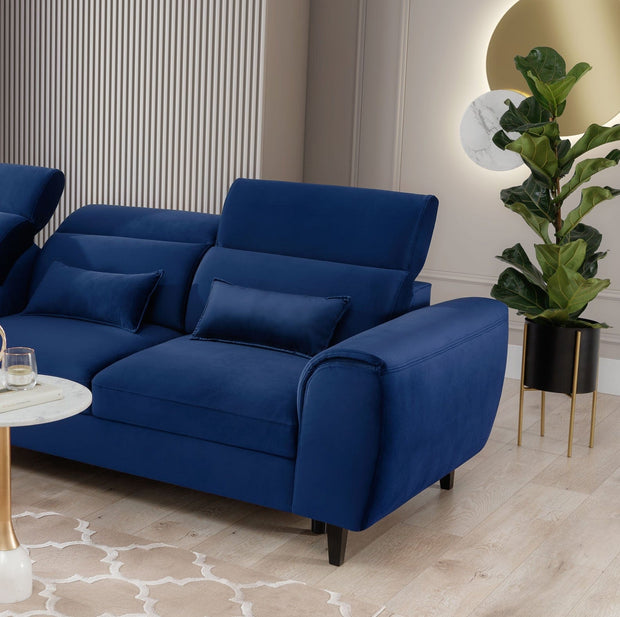 Eltap Coltar Extensibil Fobleros Plus Velvet Bleumarin cu Lada de Depozitare, Sezlong pe Stanga, Tetiere Reglabile, l267xA196xH83-100 cm
