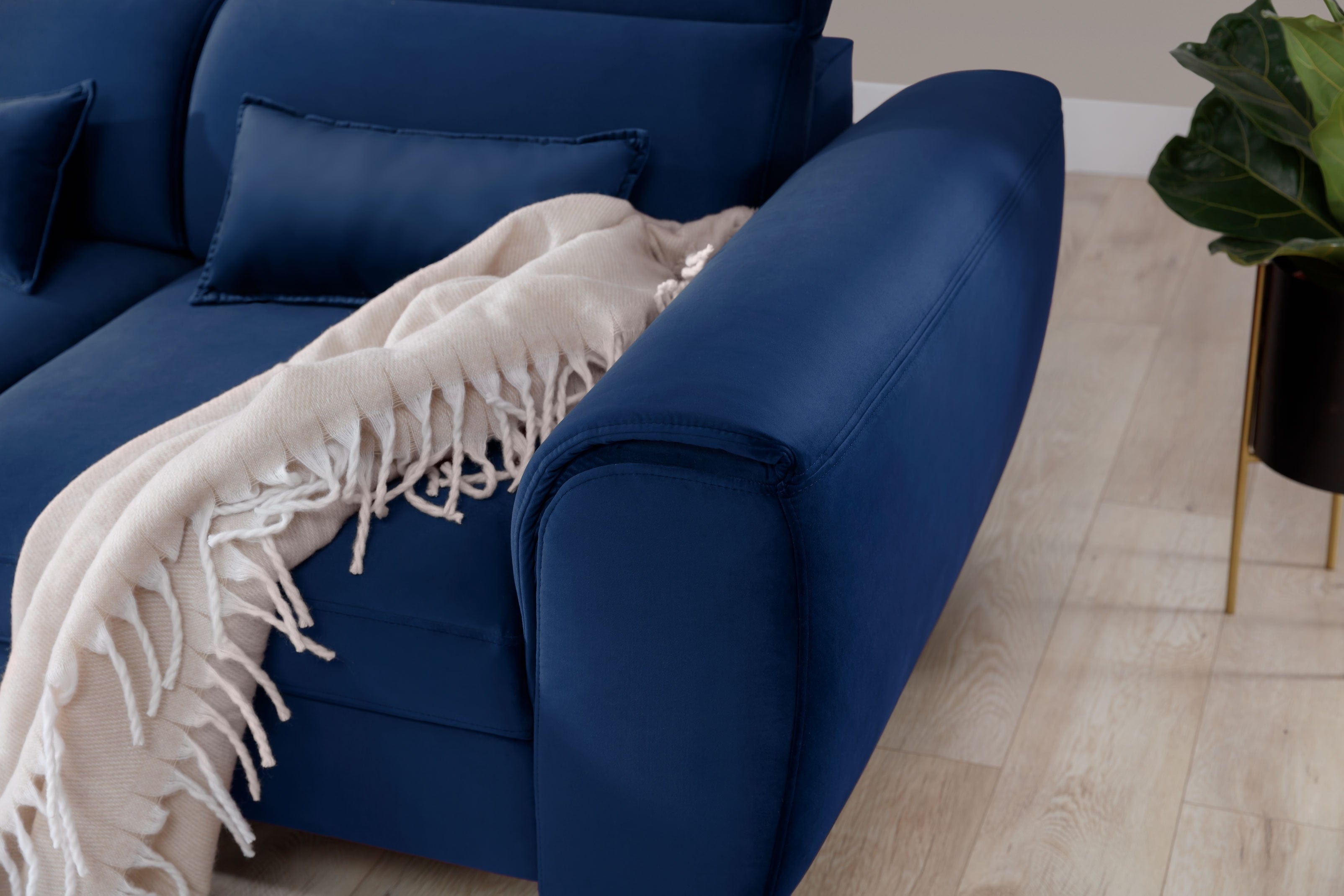 Eltap Coltar Extensibil Fobleros Plus Velvet Bleumarin cu Lada de Depozitare, Sezlong pe Stanga, Tetiere Reglabile, l267xA196xH83-100 cm