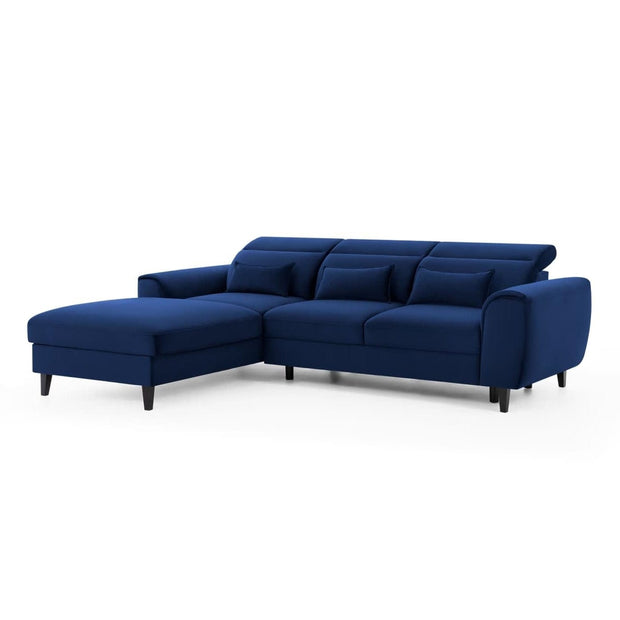 Eltap Coltar Extensibil Fobleros Plus Velvet Bleumarin cu Lada de Depozitare, Sezlong pe Stanga, Tetiere Reglabile, l267xA196xH83-100 cm