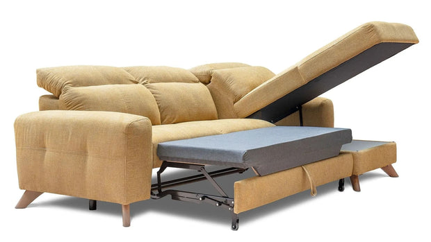 Coltar Extensibil Imperius Bleumarin, Sezlong pe Dreapta, cu Lada de Depozitare, tapitat cu Stofa, Tetiere Reglabile, l281xA175xH84-100 cm (1)