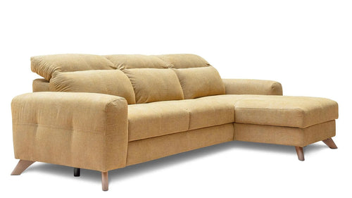 Coltar Extensibil Imperius Galben, Sezlong pe Dreapta, cu Lada de Depozitare, tapitat cu Stofa, Tetiere Reglabile, l281xA175xH84-100 cm