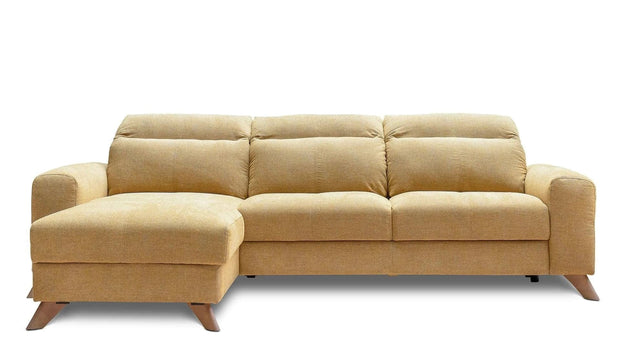 Coltar Extensibil Imperius Galben, Sezlong pe Stanga, cu Lada de Depozitare, tapitat cu Stofa, Tetiere Reglabile, l281xA175xH84-100 cm (2)