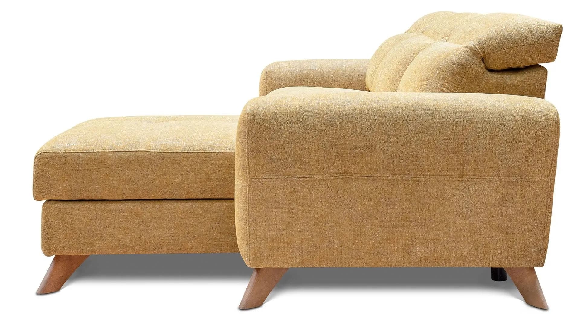 Coltar Extensibil Imperius Galben, Sezlong pe Stanga, cu Lada de Depozitare, tapitat cu Stofa, Tetiere Reglabile, l281xA175xH84-100 cm (3)