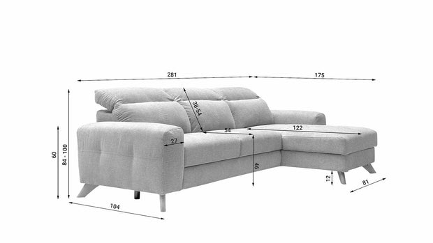 Coltar Extensibil Imperius Maro Inchis, Sezlong pe Dreapta, cu Lada de Depozitare, tapitat cu Stofa, Tetiere Reglabile, l281xA175xH84-100 cm (2)