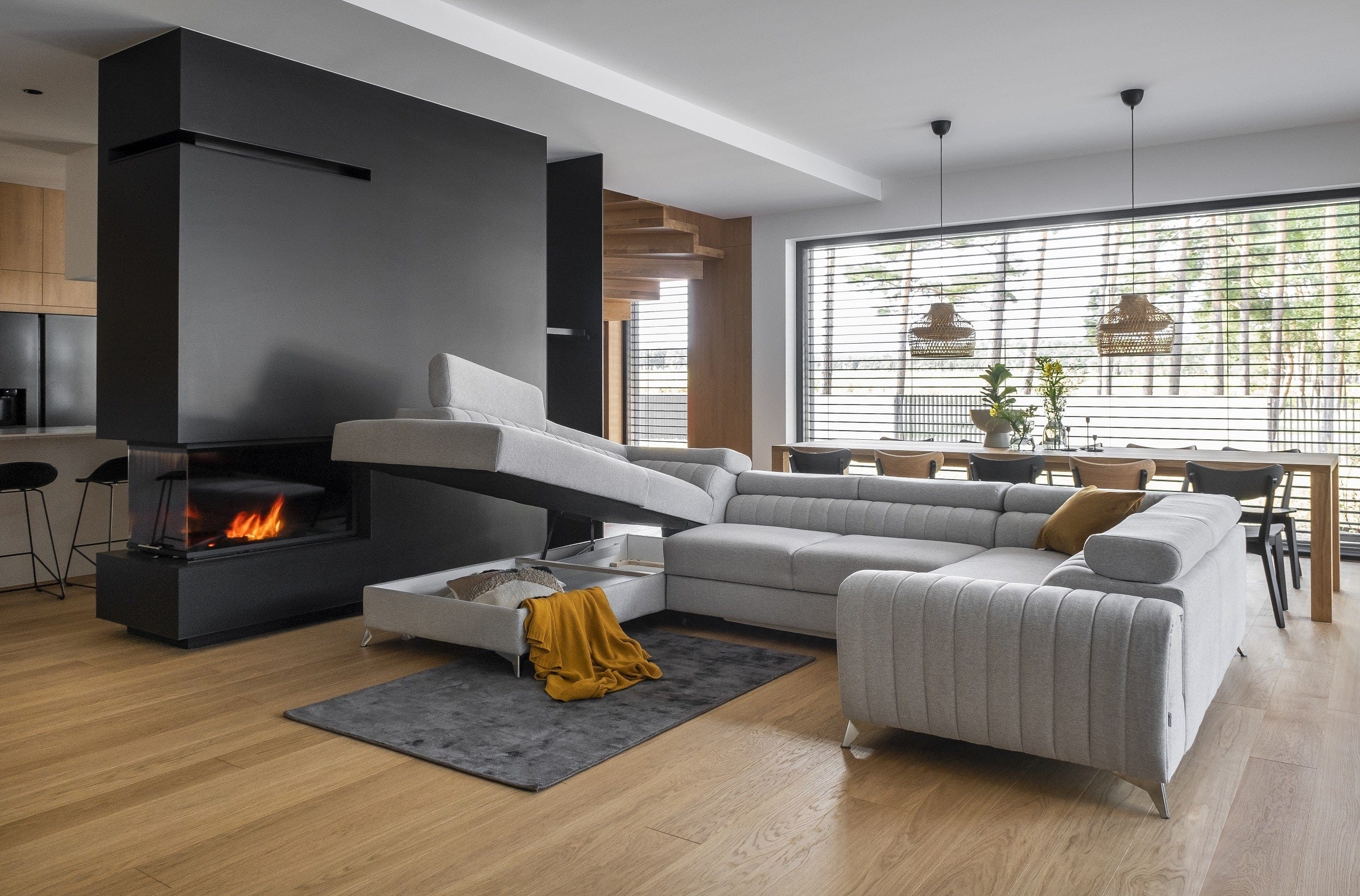 Eltap Coltar Extensibil Louisette cu Lada de Depozitare, Sezlong pe Stanga, Tetiere Reglabile, l340xA202xH72-92 cm