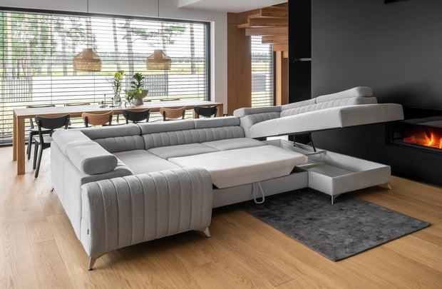 Eltap Coltar Extensibil Louisette Plus Maro Inchis cu Lada de Depozitare, Sezlong pe Dreapta, Tetiere Reglabile, l340xA202xH72-92 cm