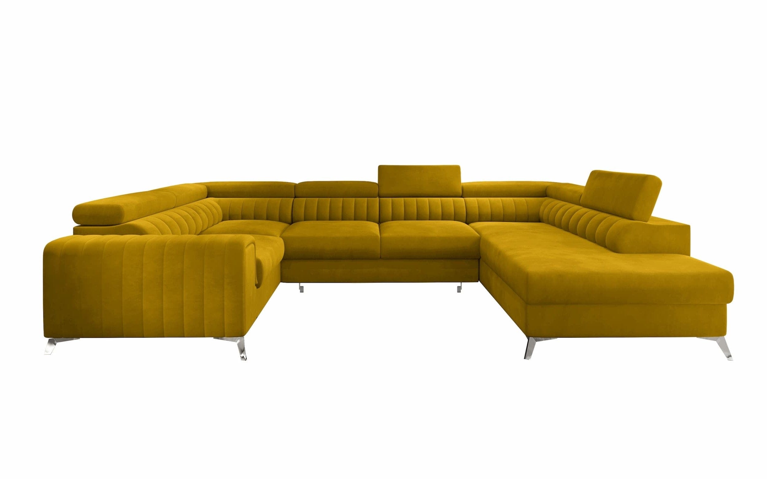 Eltap Coltar Extensibil Louisette Plus Mustariu cu Lada de Depozitare, Sezlong pe Dreapta, Tetiere Reglabile, l340xA202xH72-92 cm