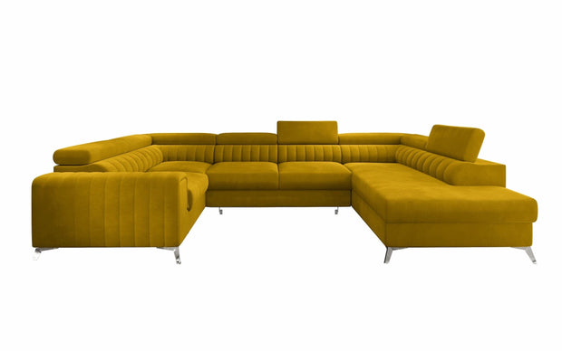 Eltap Coltar Extensibil Louisette Plus Mustariu cu Lada de Depozitare, Sezlong pe Dreapta, Tetiere Reglabile, l340xA202xH72-92 cm