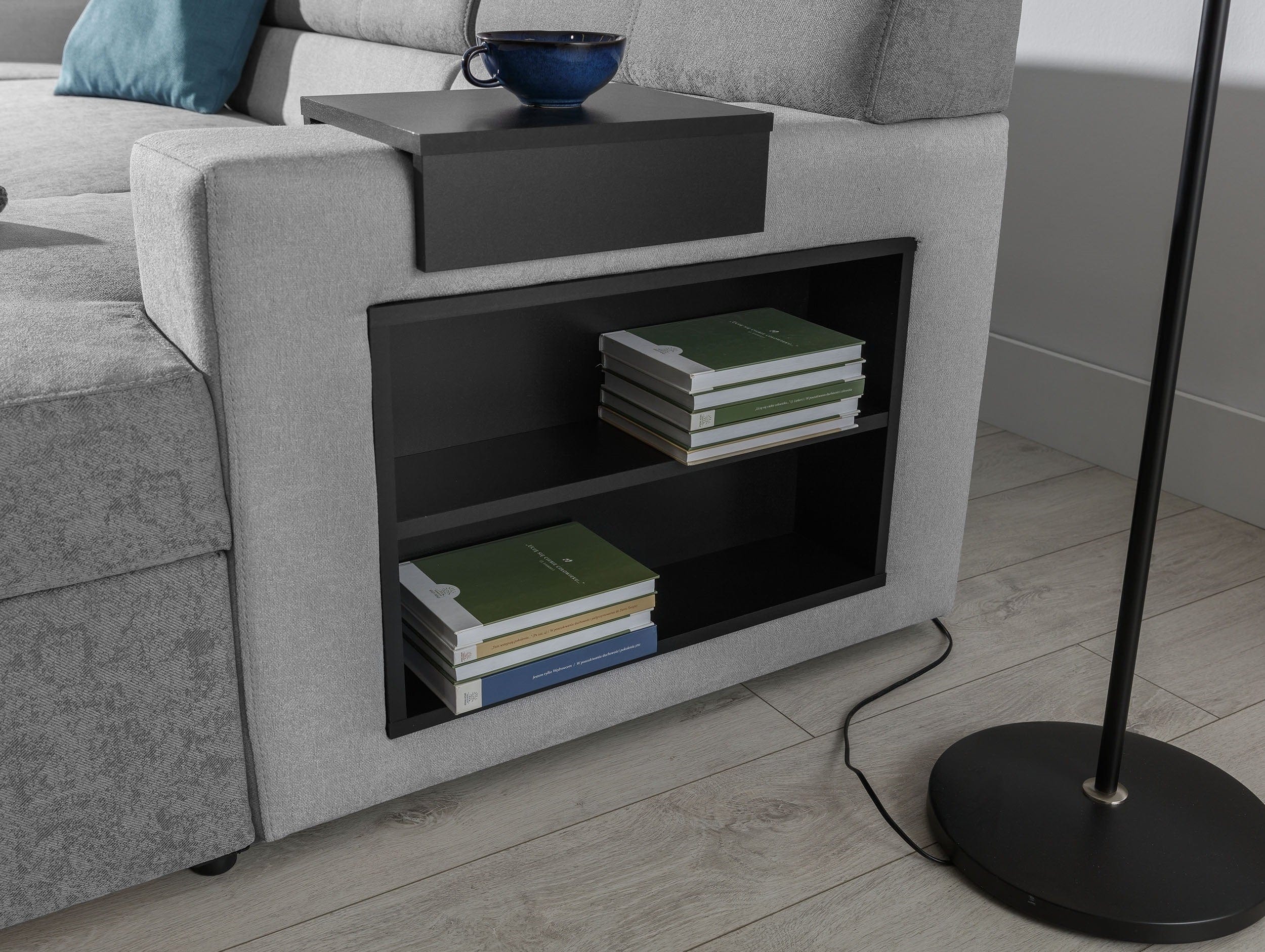 Eltap Coltar Extensibil Marcus Gri cu Lada de Depozitare, Sezlong pe Dreapta, l314xA158xH86 cm