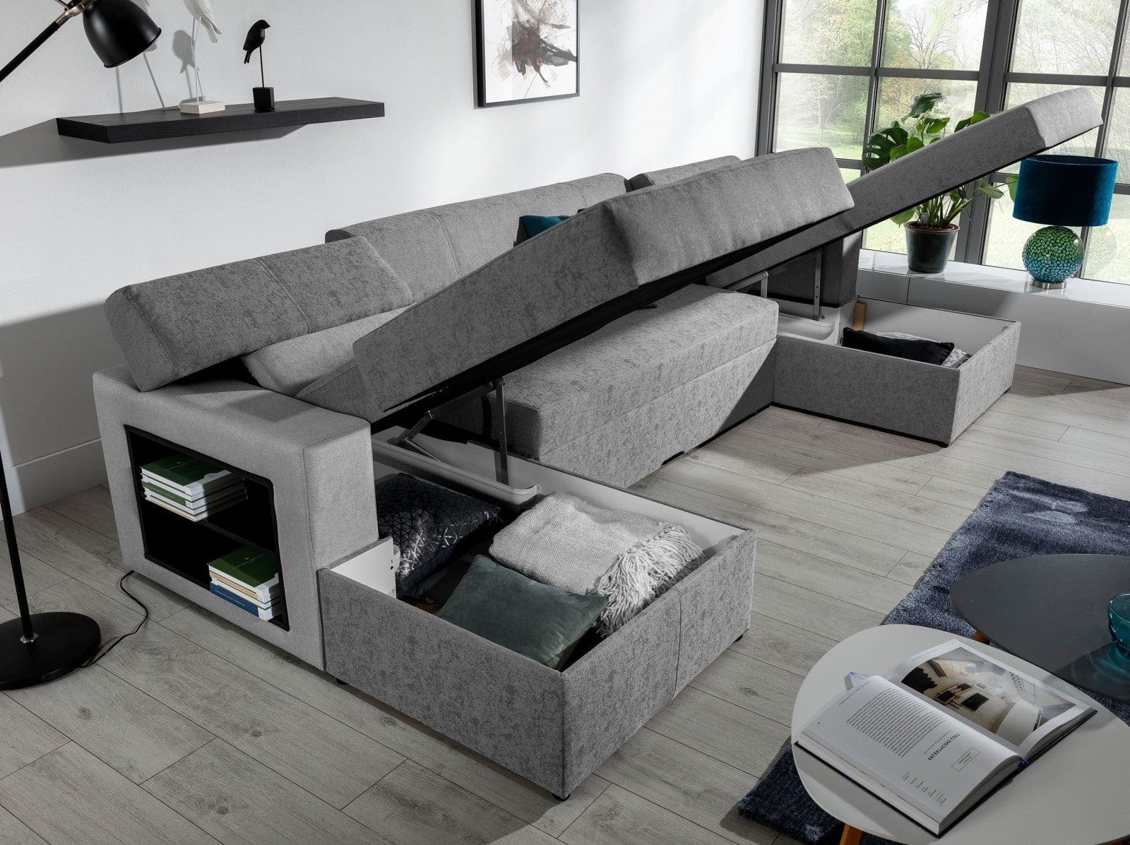 Eltap Coltar Extensibil Marcus Gri cu Lada de Depozitare, Sezlong pe Stanga, l314xA158xH86 cm