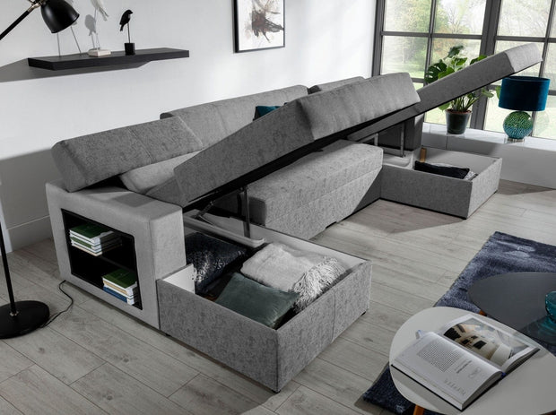 Eltap Coltar Extensibil Marcus Gri cu Lada de Depozitare, Sezlong pe Stanga, l314xA158xH86 cm