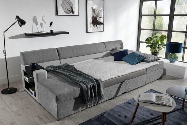 Eltap Coltar Extensibil Marcus Gri cu Lada de Depozitare, Sezlong pe Stanga, l314xA158xH86 cm