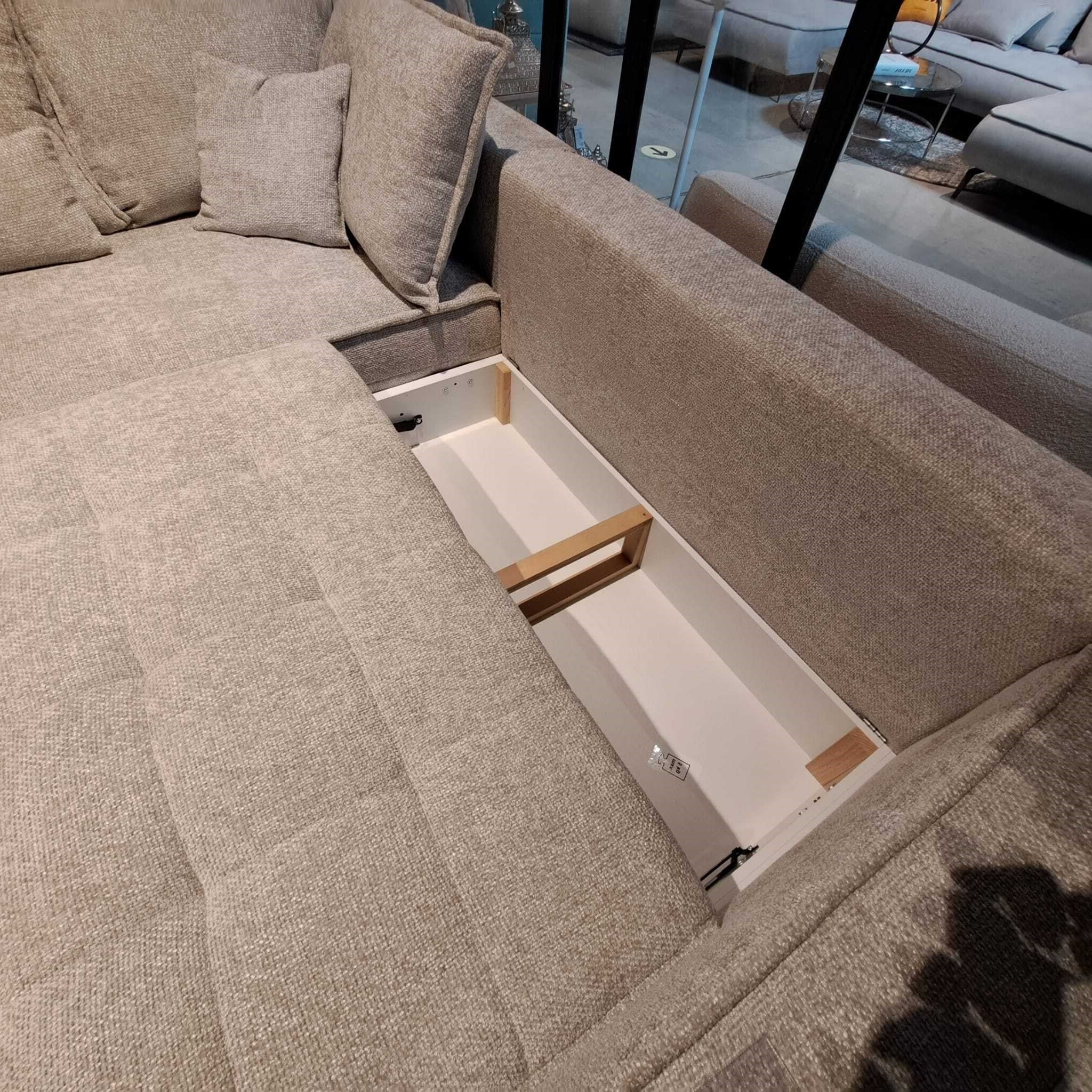 Coltar Extensibil Sensit Set 3 Gri, Sezlong pe Stanga, Lada de Depozitare, Perne Incluse, l262xA208xH92 cm (6)