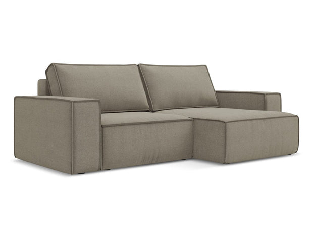 Makamii Coltar Extensibil, Sezlong pe Dreapta, Lada de Depozitare, Tapitat cu Stofa, Kimo C14 Bej Inchis, l257xA148xH82 cm