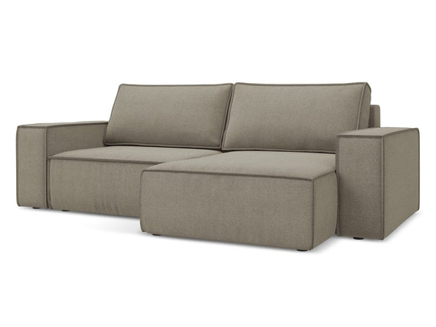 Makamii Coltar Extensibil, Sezlong pe Dreapta, Lada de Depozitare, Tapitat cu Stofa, Kimo C14 Bej Inchis, l257xA148xH82 cm