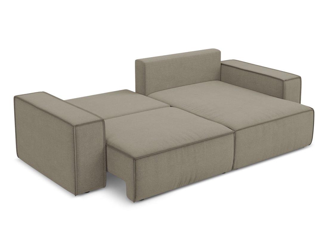 Makamii Coltar Extensibil, Sezlong pe Dreapta, Lada de Depozitare, Tapitat cu Stofa, Kimo C14 Bej Inchis, l257xA148xH82 cm