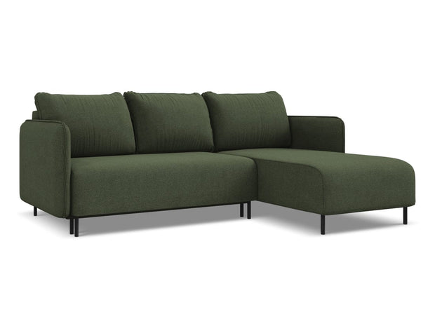 Makamii Coltar Extensibil, Sezlong pe Dreapta, Lada de Depozitare, Tapitat cu Stofa, Luana C2 Verde Olive, l236xA162xH90 cm