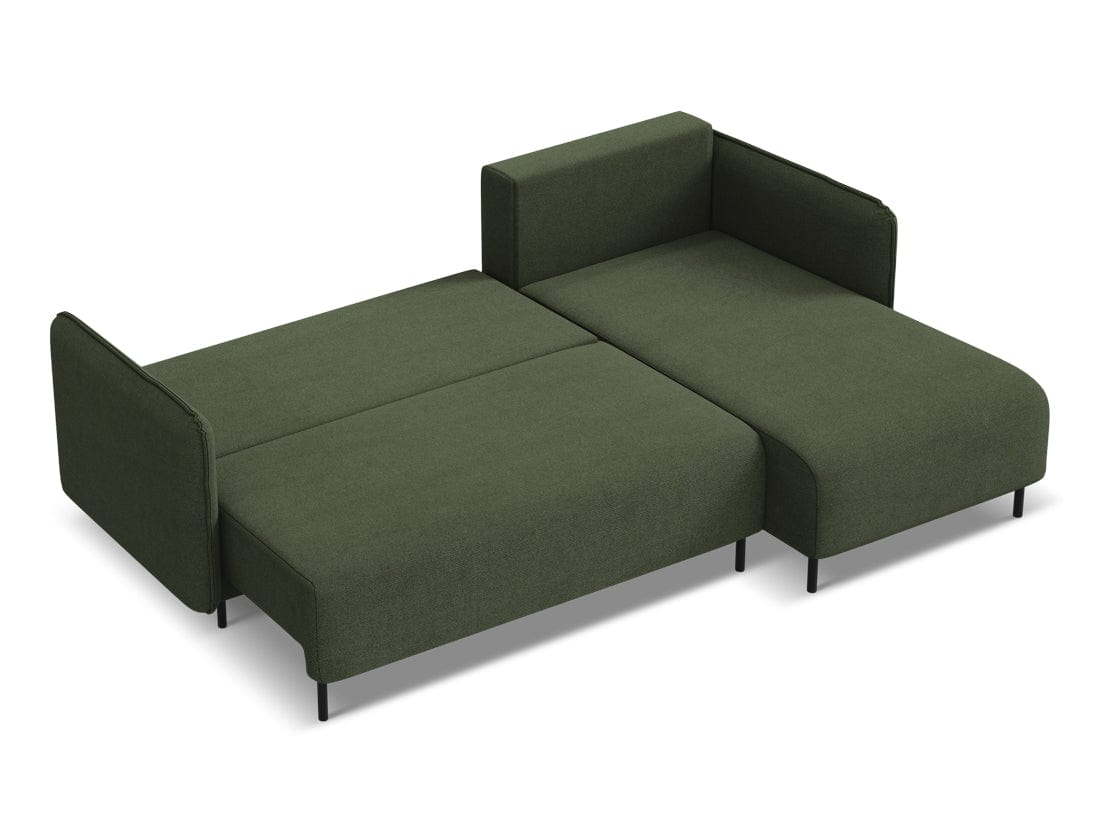 Makamii Coltar Extensibil, Sezlong pe Dreapta, Lada de Depozitare, Tapitat cu Stofa, Luana C2 Verde Olive, l236xA162xH90 cm