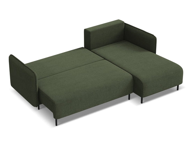 Makamii Coltar Extensibil, Sezlong pe Dreapta, Lada de Depozitare, Tapitat cu Stofa, Luana C2 Verde Olive, l236xA162xH90 cm