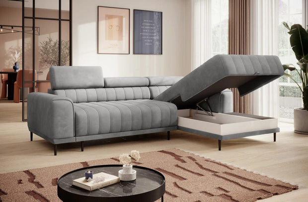 Wersal Coltar Extensibil, Sezlong pe Dreapta, Lada de Depozitare, Tetiere Reglabile, Calvoras S, l272xA178xH79-99 cm