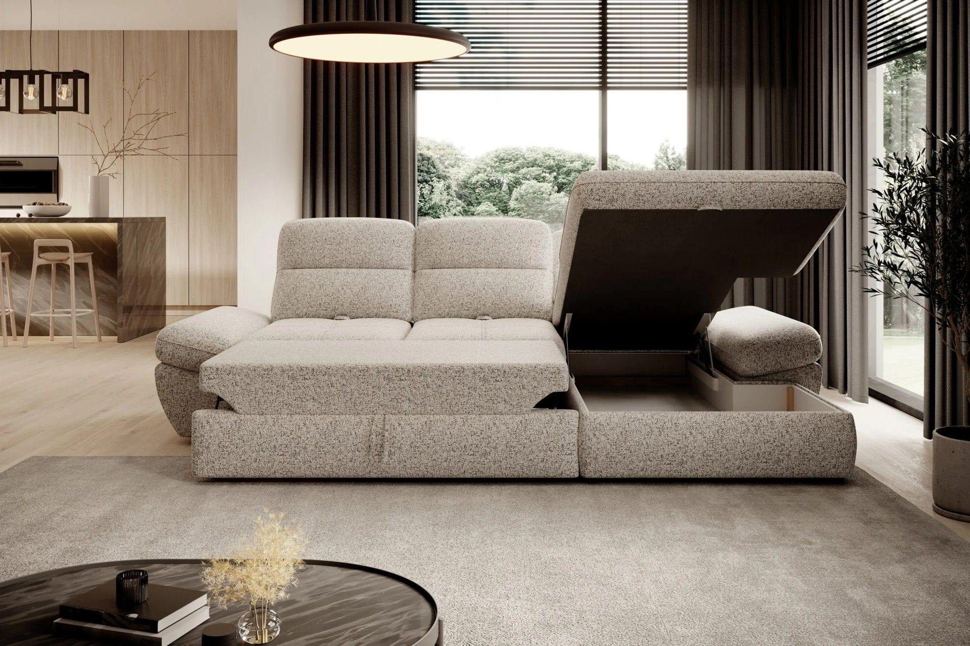 Wersal Coltar Extensibil, Sezlong pe Dreapta, Lada de Depozitare, Tetiere Reglabile, Galinos S, l280xA173H88 cm